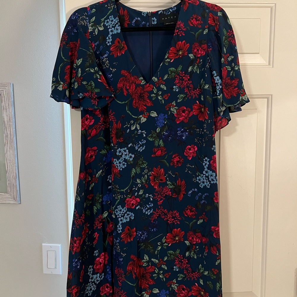 Hatch Floral Maternity Dress - Blue with wine colored flowers